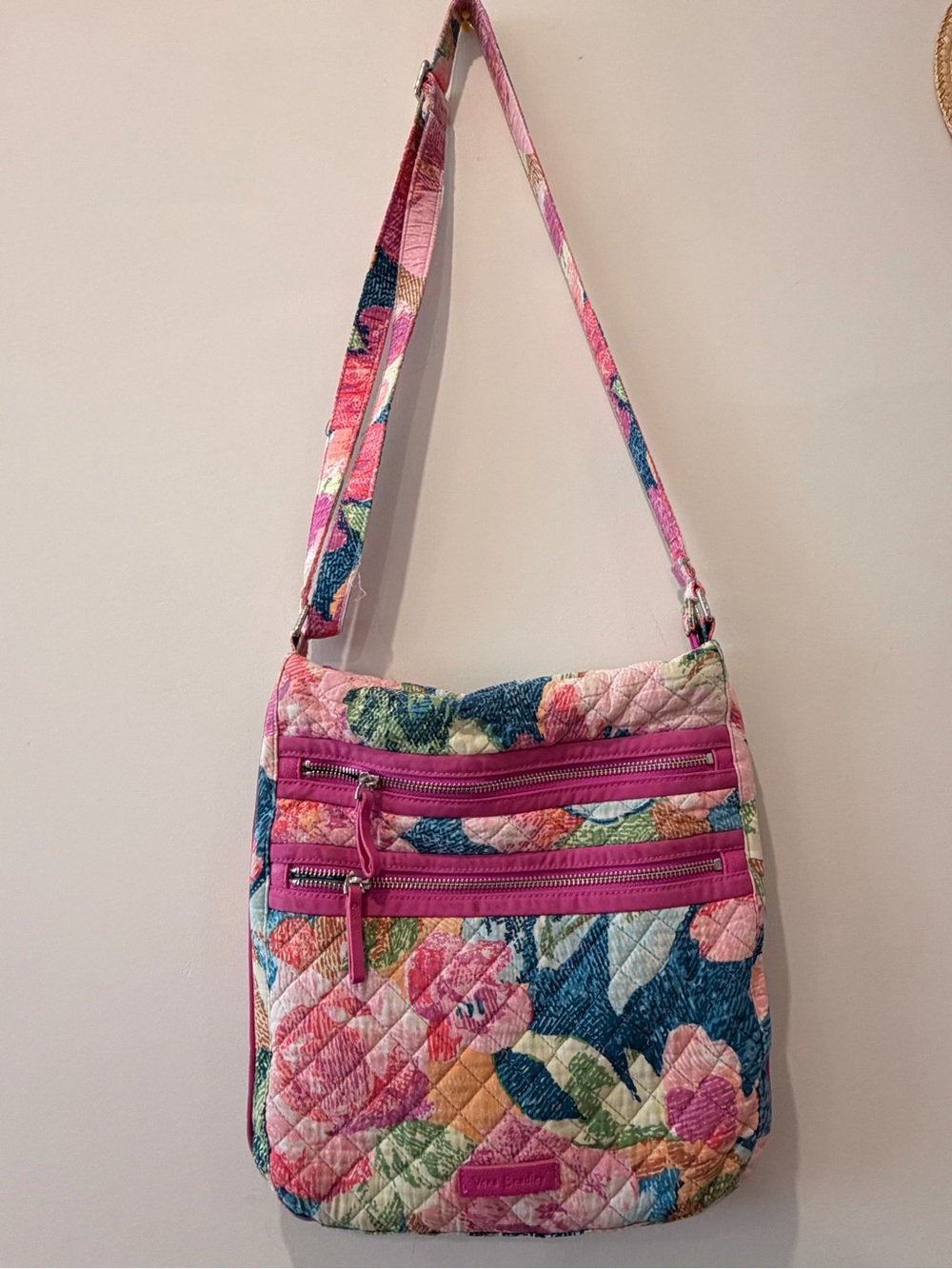 Vera Bradley Pink Floral Quilted Shoulder Bag with Multi-Color Floral Print